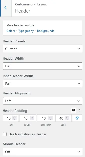 Generatepress header options