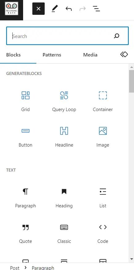 Wordpress blocks section