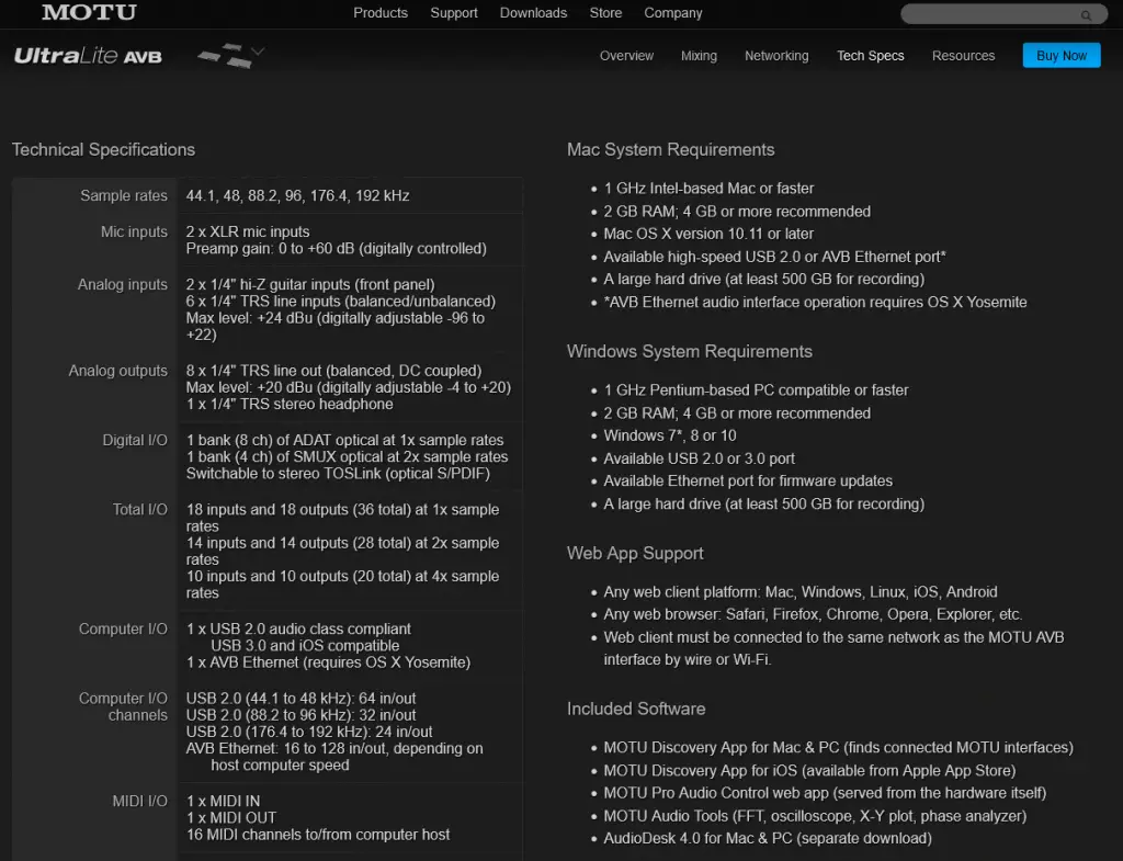 motu technical specification