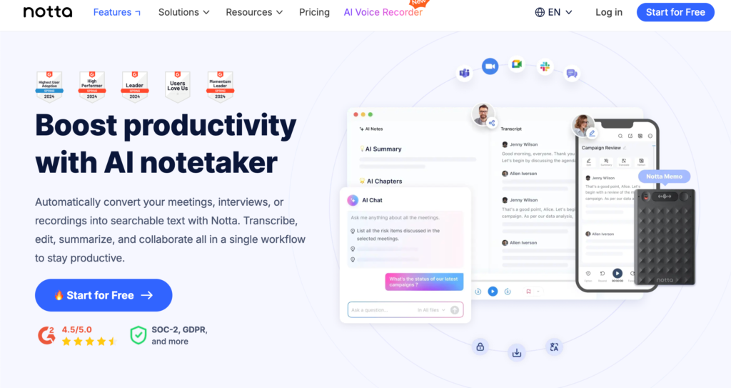 notta ai audio transcribe tool